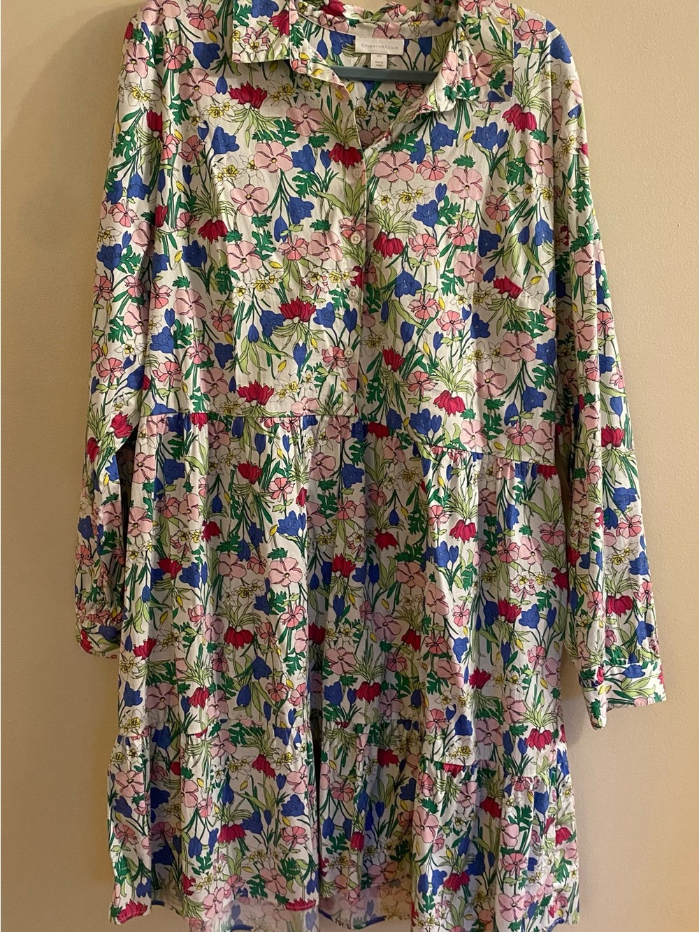 Charter Club Floral Button-Front Tiered Tunic Dress - Pink, Blue & Green Floral